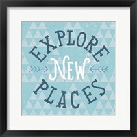 Mod Triangles Explore New Places Blue Framed Print