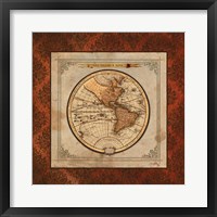 Red Damask Map I Framed Print