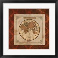 Red Damask Map II Framed Print