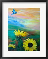 BlueBird Flying Over Sunflowers Fine Art Print