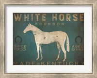 White Horse with Words Blue Fine Art Print