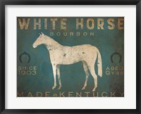 White Horse with Words Blue Framed Print