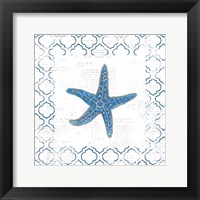 Navy Starfish on Newsprint Framed Print