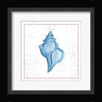 Navy Conch Shell on Newsprint with Red Fine Art Print