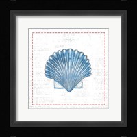 Navy Scallop Shell on Newsprint with Red Fine Art Print