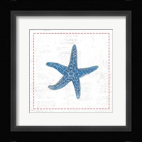 Navy Starfish on Newsprint with Red Fine Art Print