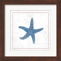 Navy Starfish on Newsprint with Red Fine Art Print