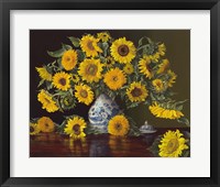 Sunflowers in Blue and White Vase Fine Art Print