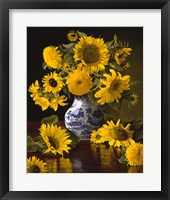Sunflowers in Blue & White Chinese Vase Fine Art Print