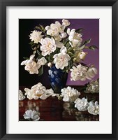 White Peonies in Blue Chinese Vase Fine Art Print