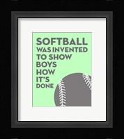 Softball Quote - Grey On Mint Fine Art Print