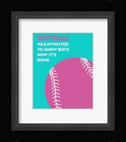 Softball Quote - Pink on Teal Fine Art Print