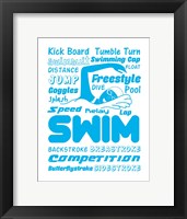 Swimming Word Cloud - Blue Framed Print