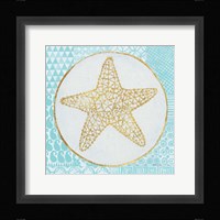 Summer Shells IV Teal and Gold Framed Print