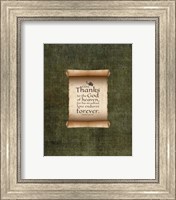 Psalm 136:26, Give Thanks (Scroll on Olive Border) Fine Art Print