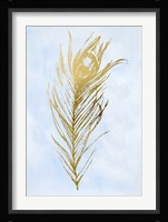 Gold Foil Feather I on Blue - Metallic Foil Fine Art Print