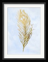 Gold Foil Feather II on Blue - Metallic Foil Fine Art Print