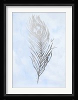 Silver Foil Feather II on Blue - Metallic Foil Fine Art Print
