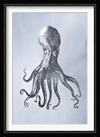 Silver Foil Octopus I on Blue Wash - Metallic Foil Fine Art Print