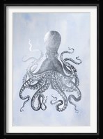 Silver Foil Octopus II on Blue Wash - Metallic Foil Fine Art Print