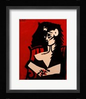 Jacqueline a Mantille Sur Fond Rouge Fine Art Print