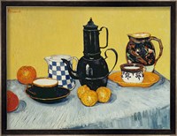 Still Life with Blue Enamel Coffeepot, Earthenware and Fruit Fine Art Print