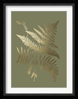 Gold Foil Ferns I on Mid Green - Metallic Foil Fine Art Print