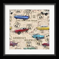 Route 66 Muscle Car Map Fine Art Print