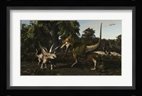 Bistahieversor Attacking a Pair of Pentaceratops Fine Art Print