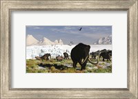 Woolly Mammoths and Woolly Rhinos in a Prehistoric Landscape Fine Art Print