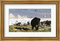 Woolly Mammoths and Woolly Rhinos in a Prehistoric Landscape Fine Art Print