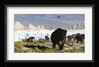 Woolly Mammoths and Woolly Rhinos in a Prehistoric Landscape Framed Print