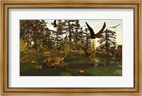 Eudimorphodon And Peteinosaurus Pterosaurs In A Swampy Triassic Scene Fine Art Print