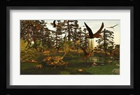 Eudimorphodon And Peteinosaurus Pterosaurs In A Swampy Triassic Scene Fine Art Print