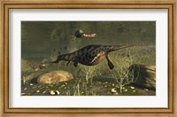 Hupehsuchus Marine Reptiles Swimming In Triassic Waters Fine Art Print