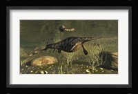 Hupehsuchus Marine Reptiles Swimming In Triassic Waters Fine Art Print