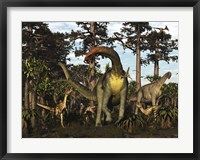 Jobaria Dinosaur Is Menaced By Afrovenators In Jurassic North Africa Fine Art Print