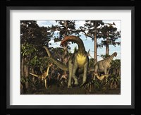 Jobaria Dinosaur Is Menaced By Afrovenators In Jurassic North Africa Fine Art Print