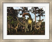 Jobaria Dinosaur Is Menaced By Afrovenators In Jurassic North Africa Fine Art Print