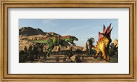 A Saurophaganax Dinosaur Attacks A Stegosaurus Fine Art Print