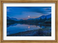 Crescent moon over Middle Lake in Bow Valley, Alberta, Canada Fine Art Print