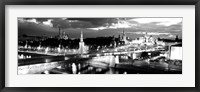City lit up at night, Red Square, Kremlin, Moscow, Russia BW Fine Art Print