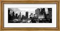 Low angle view of buildings lit up at night, Millennium Park, Chicago, Illinois Fine Art Print