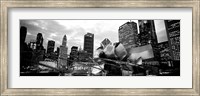 Low angle view of buildings lit up at night, Millennium Park, Chicago, Illinois Fine Art Print