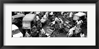 High angle view of traffic on the street, Old Delhi, Delhi, India BW Fine Art Print