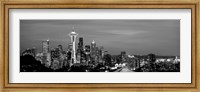 Skyscrapers in a city lit up at night, Space Needle, Seattle, King County, Washington State Fine Art Print