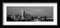 Skyscrapers in a city lit up at night, Space Needle, Seattle, King County, Washington State Fine Art Print