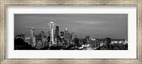 Skyscrapers in a city lit up at night, Space Needle, Seattle, King County, Washington State Fine Art Print