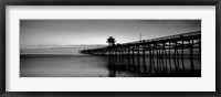 Silhouette of a pier, San Clemente Pier, Los Angeles County, California BW Framed Print
