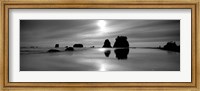 Silhouette of sea stacks at sunset, Second Beach, Olympic National Park, Washington State Fine Art Print